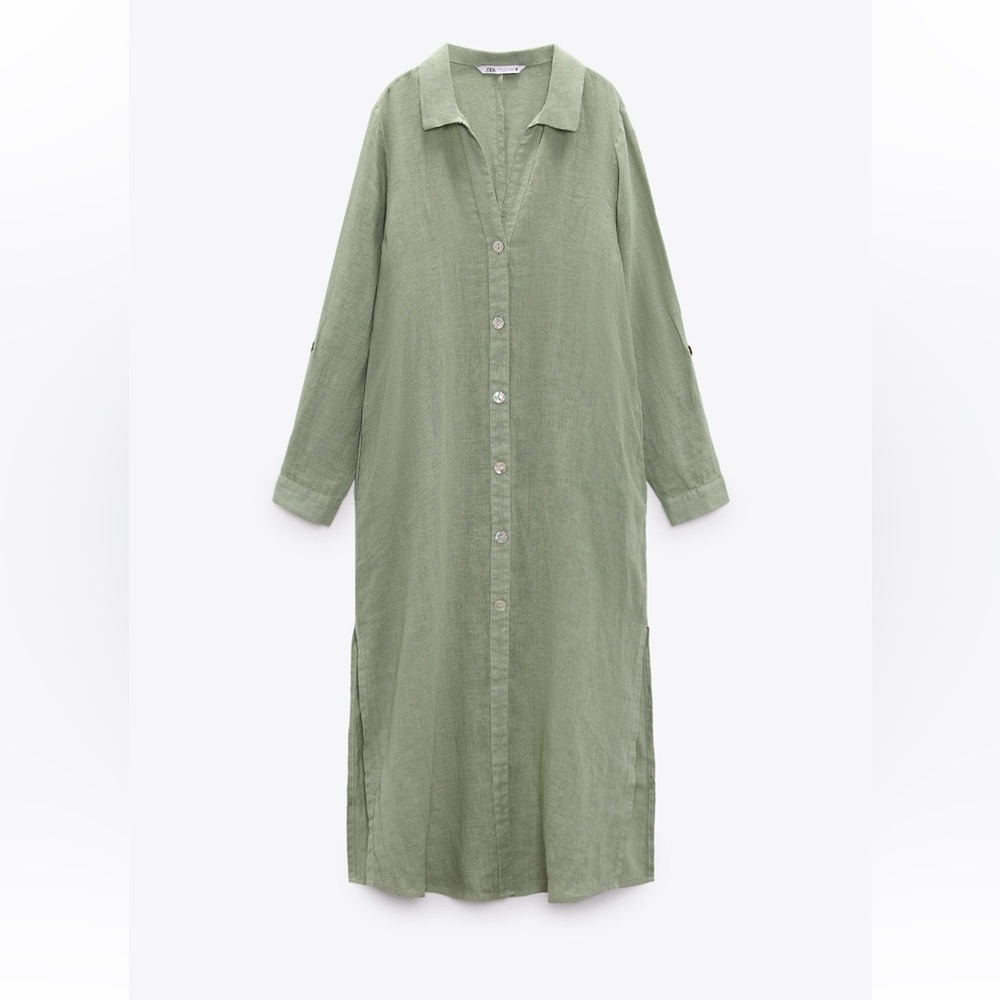 Zara Green Long Sleeve Notched Collar Dress